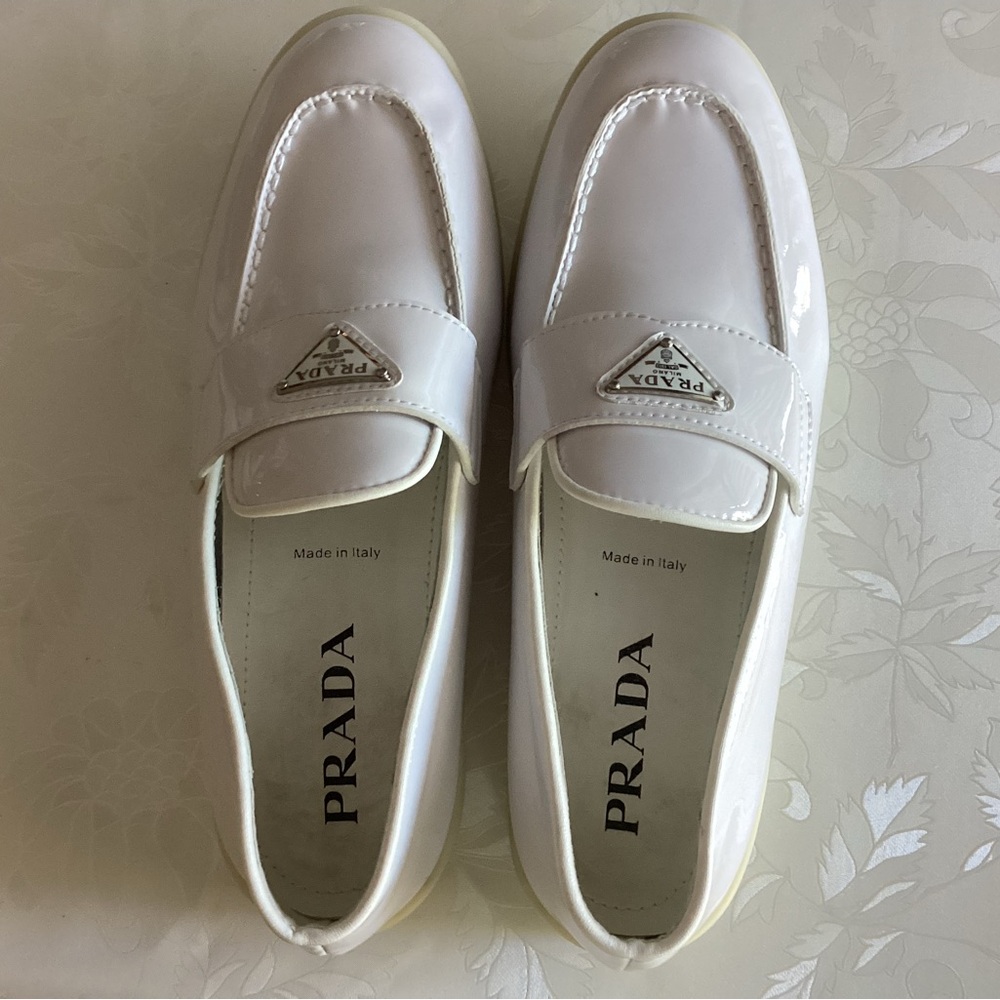 Prada White Leather Loafers Minimalist Design
